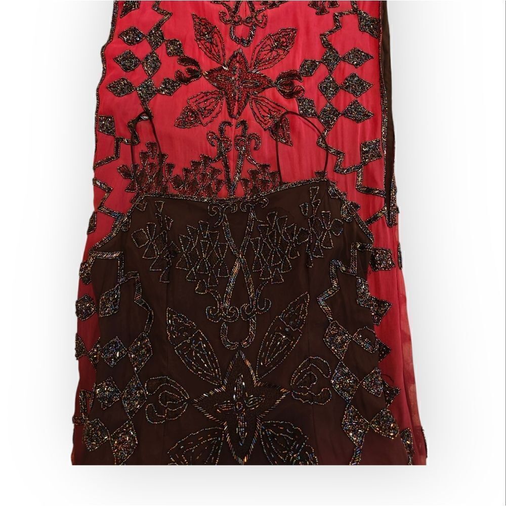 VTG LAURENCE KAZAR OMBRE BLACK RED BEADED SILK MAXI DRESS SIZE M - Picture 10 of 11